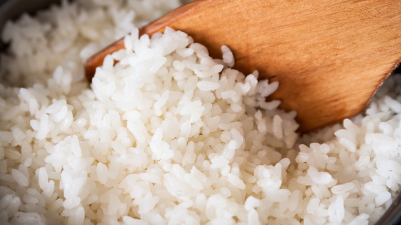 cooked white rice in pot