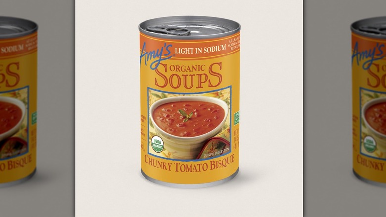 Amy's Chunky Tomato Bisque can on white