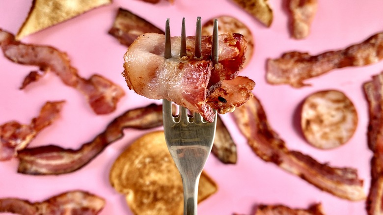 Bacon on a fork