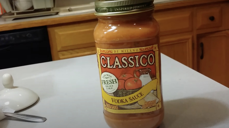 Jar of Classico Vodka Sauce on counter