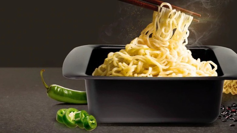 cooked noodles in the Rapid Ramen Cooker