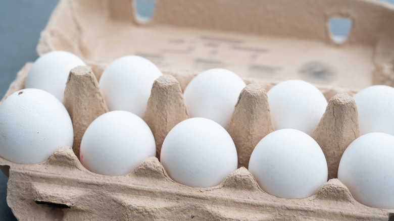 Carton of white eggs