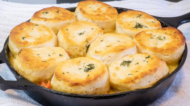 Chicken pot pie with biscuits