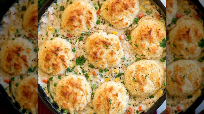 Chicken pot pie with biscuits