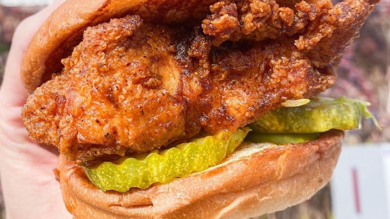 Nashville hot fried chicken sandwich with pickles