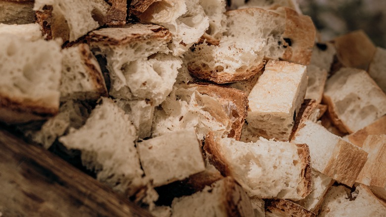 Torn chunks of sourdough bread