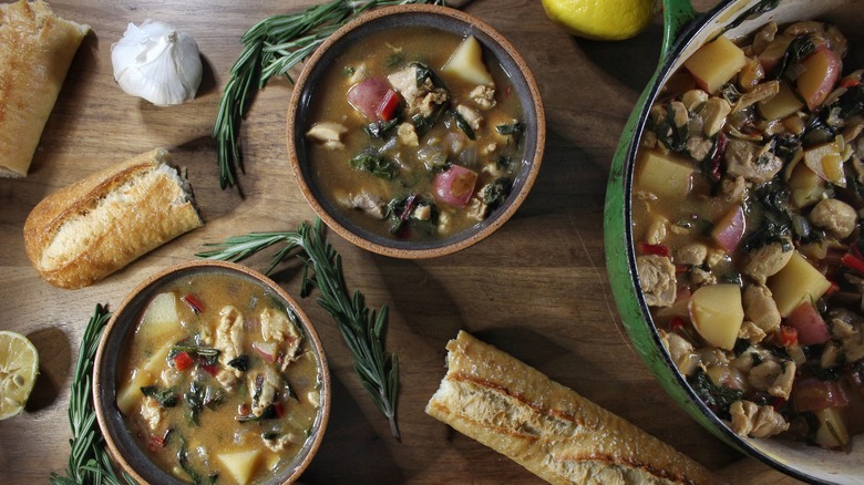 bowls of chicken potato stew