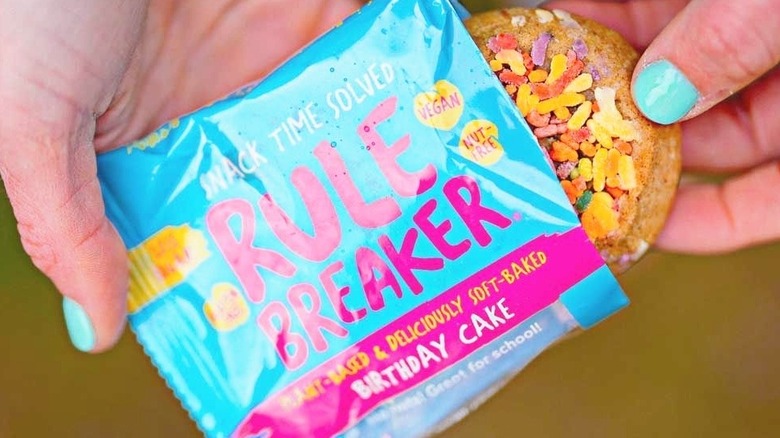 rule breaker snack being removed from package