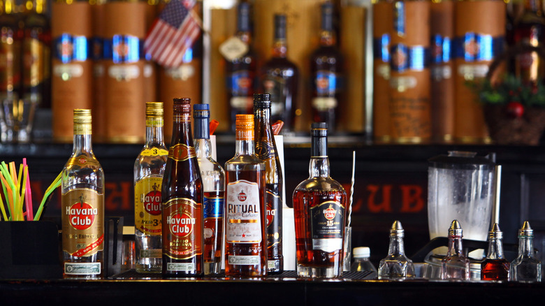 Bar with bottles of rum