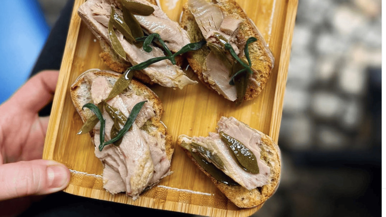 Scout brand albacore tuna on crostinis