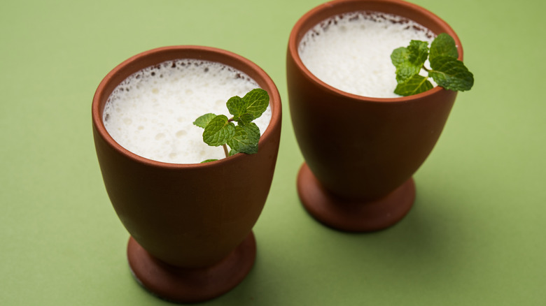 Salted lassi with fresh mint garnish