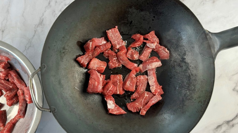 meat in wok