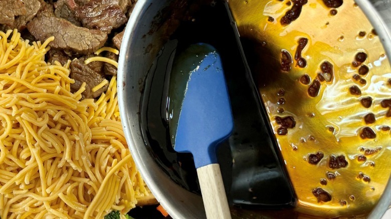 teriyaki sauce in metal pan