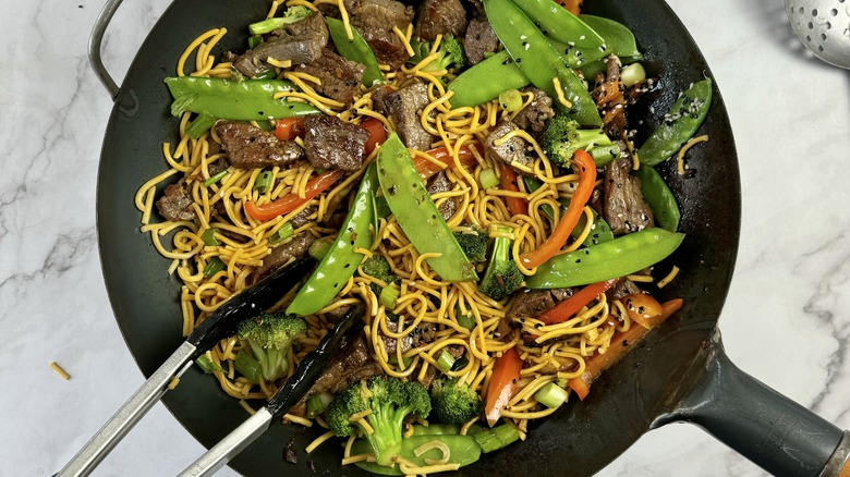 beef stir fry in pan