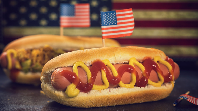hot dog with American flag