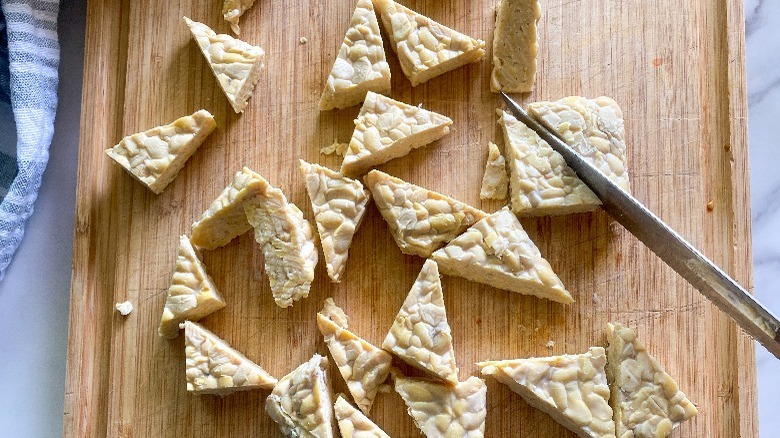 tempeh cut into triangles