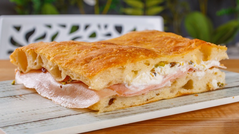 Focaccia with cheese and meat