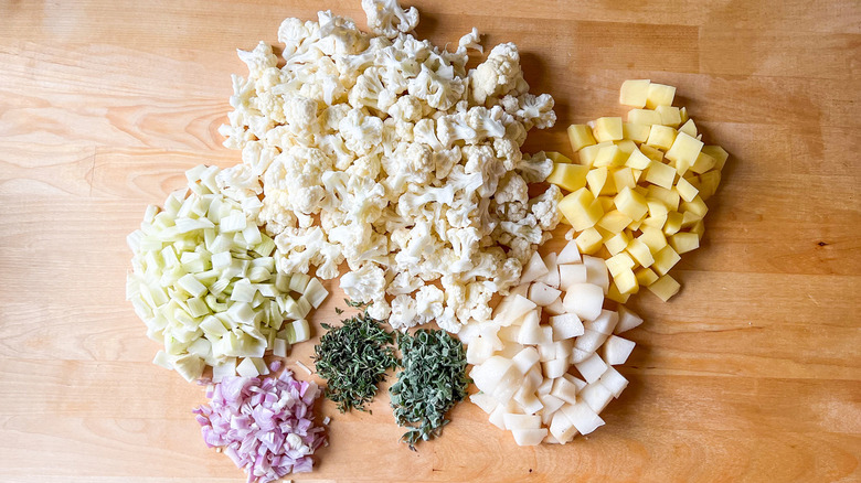 chopped vegetables fruit and herbs