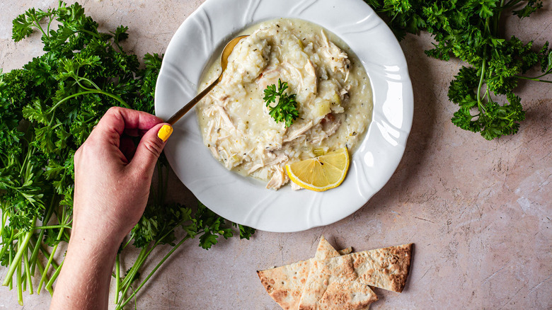 avgolemono soup in bowl