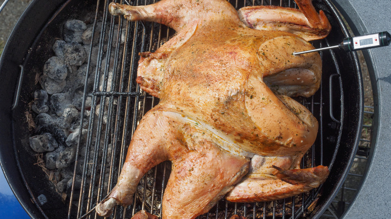 spatchcocked turkey on smoker