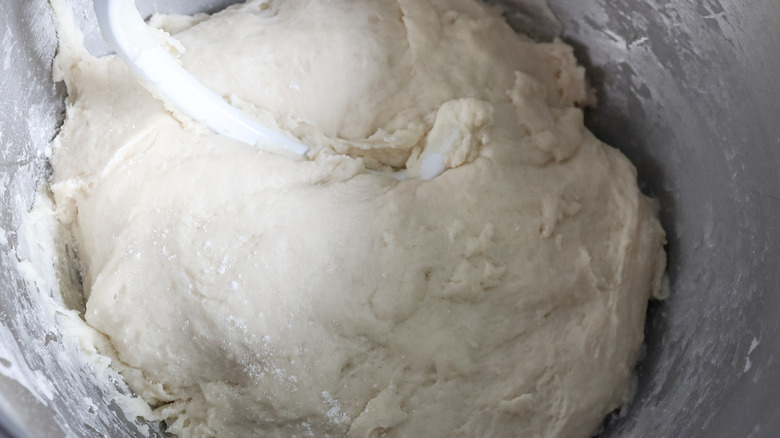 bread dough in mixer