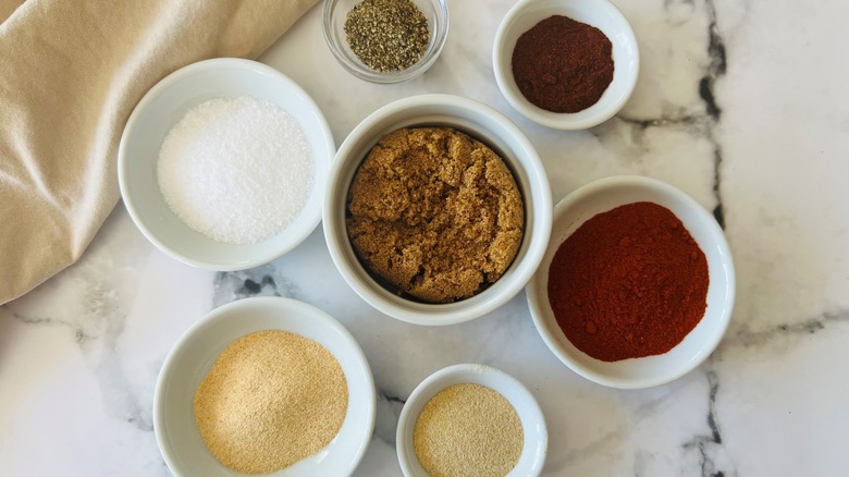 various spices in bowls