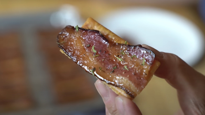 Candied bacon on a cracker