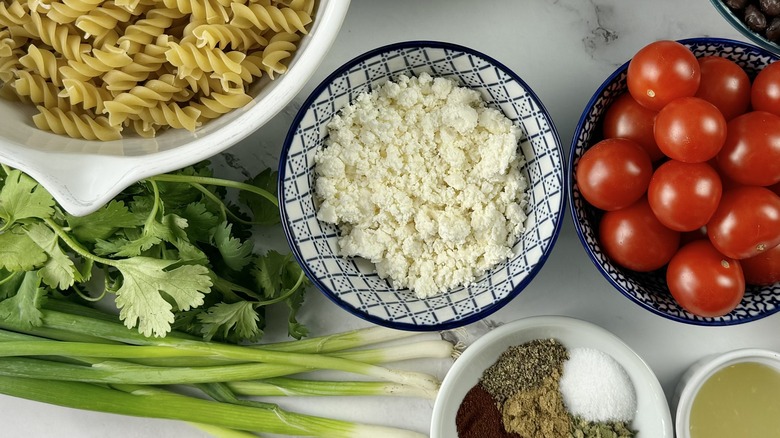 cotija cheese in patterned bowl