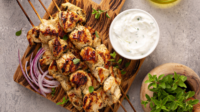 souvlaki on a cutting board 