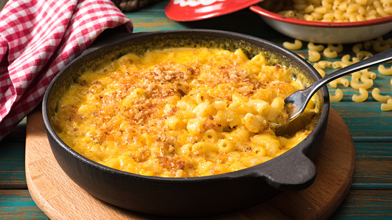 baked mac and cheese with fork