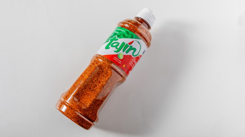 Bottle of Tajin on white background