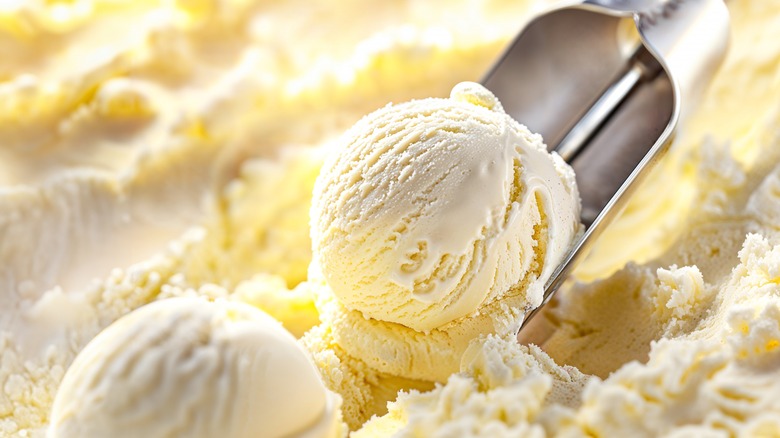 Vanilla ice cream being scooped