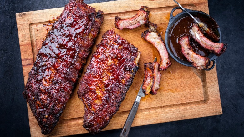 St. Louis ribs on cutting board