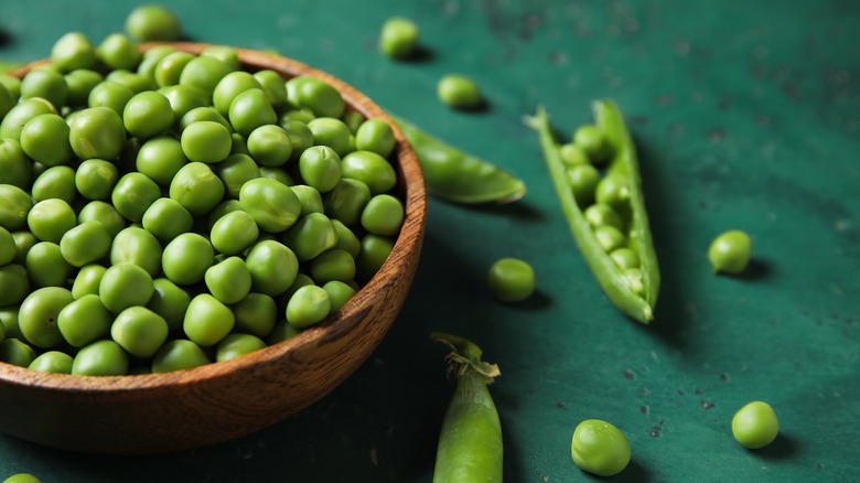 Bowl of freshly shucked garden peas