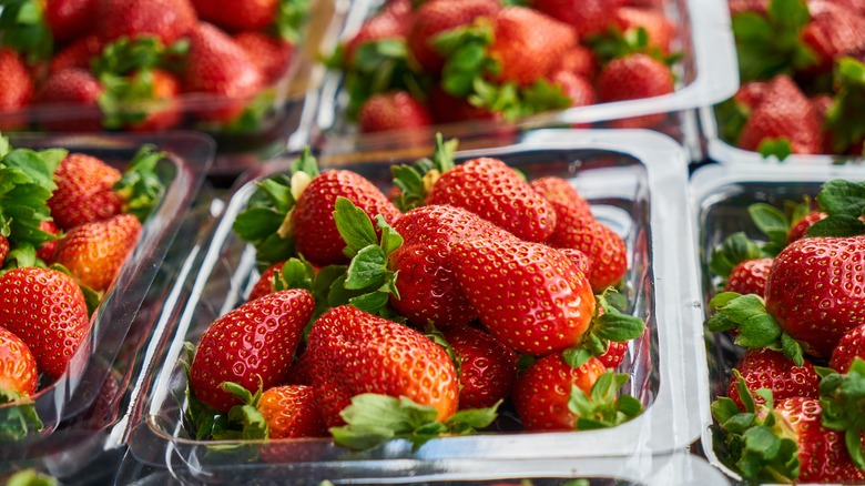 Open containers of fresh strawberries