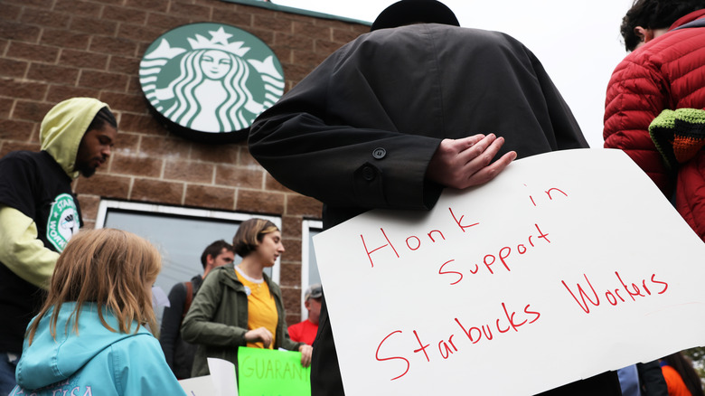 People protesting Starbucks