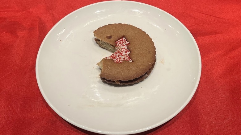 Coffee Eggnog Holiday Cookie from Starbucks on a red tablecloth