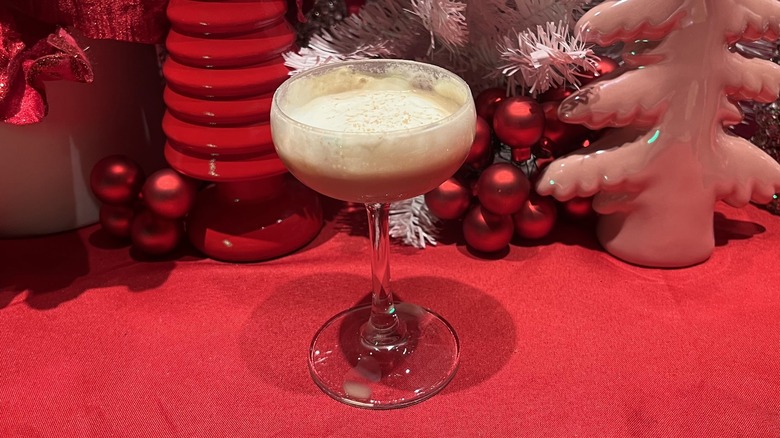 Starbucks eggnog espresso martini on a holiday table