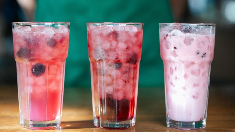 close up of Starbucks Blackberry Sage Refreshers and Midnight Drink