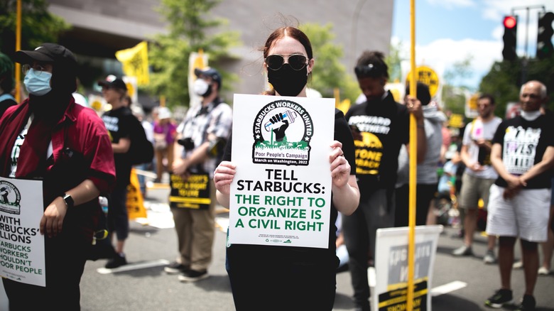 Starbucks Workers United protester