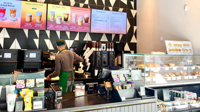 Starbucks counter with barista working