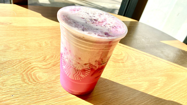 Starbucks Glinda's Pink Potion on counter