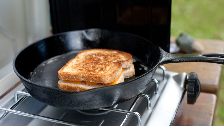 grilled cheese on camp stove