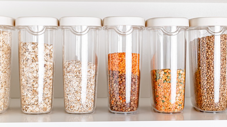 Pantry with containers of oats and dried foods
