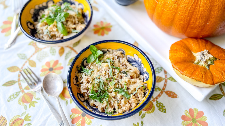 Pumpkin and aromatic rice in bowls