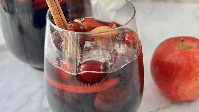 Sugar and spice Thanksgiving sangria in a glass