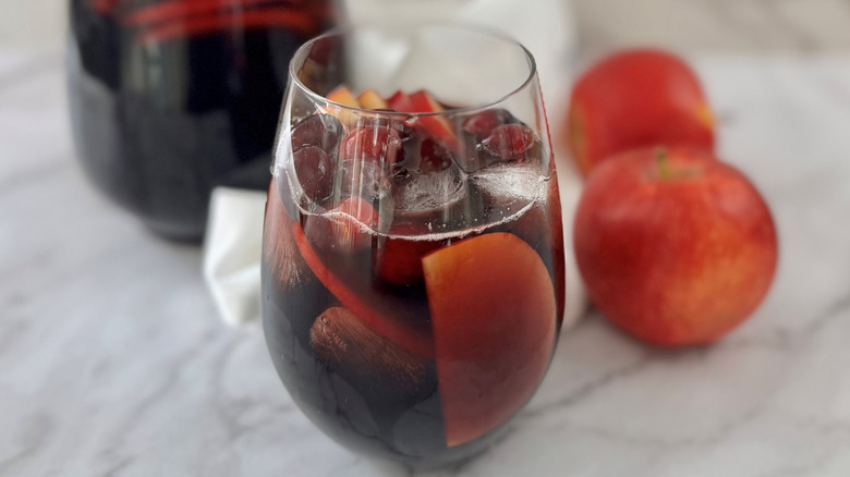 Sugar and spice sangria in a wine glass