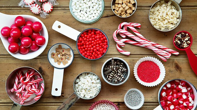 Assorted Christmas cookie toppings