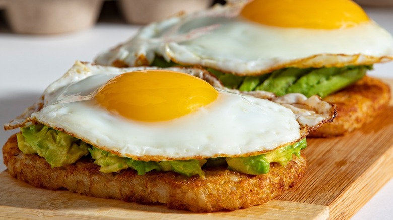 Hash brown toast with avocado and egg