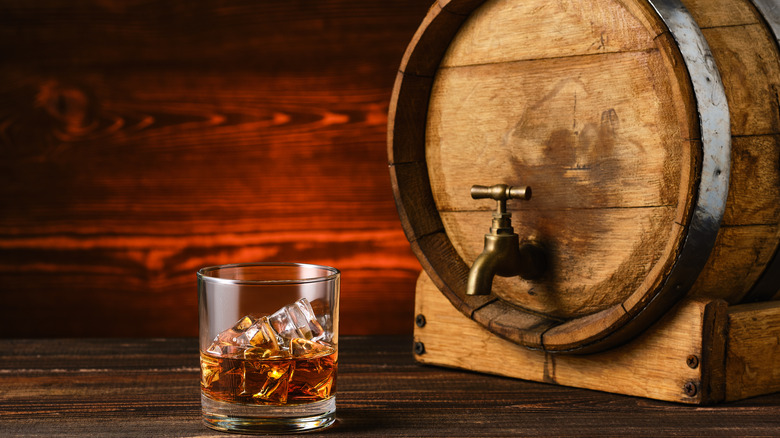 whiskey glass and barrel